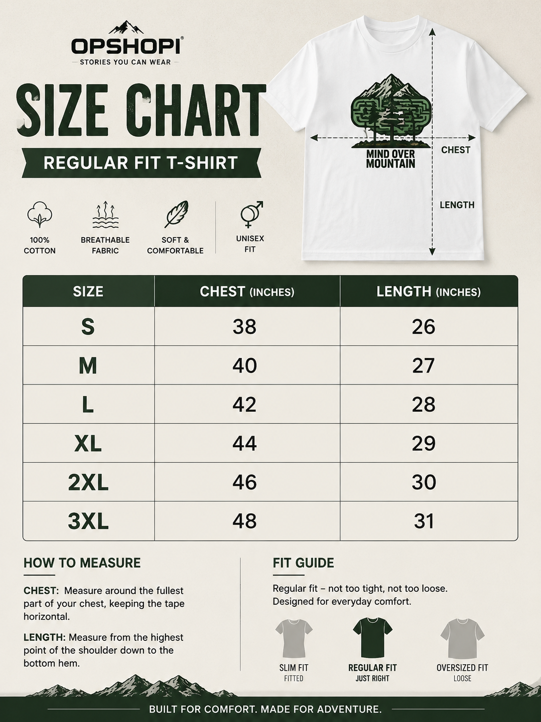 Mind Over Mountain™ Premium Graphic T-Shirt | 100% Cotton 180 GSM | Regular Fit | OPSHOPI