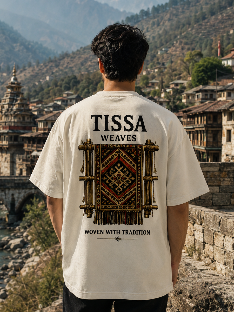 Tissa Weaves Oversized T-Shirt | Himachal Heritage Graphic Tee | Premium Cotton Unisex | OPSHOPI®