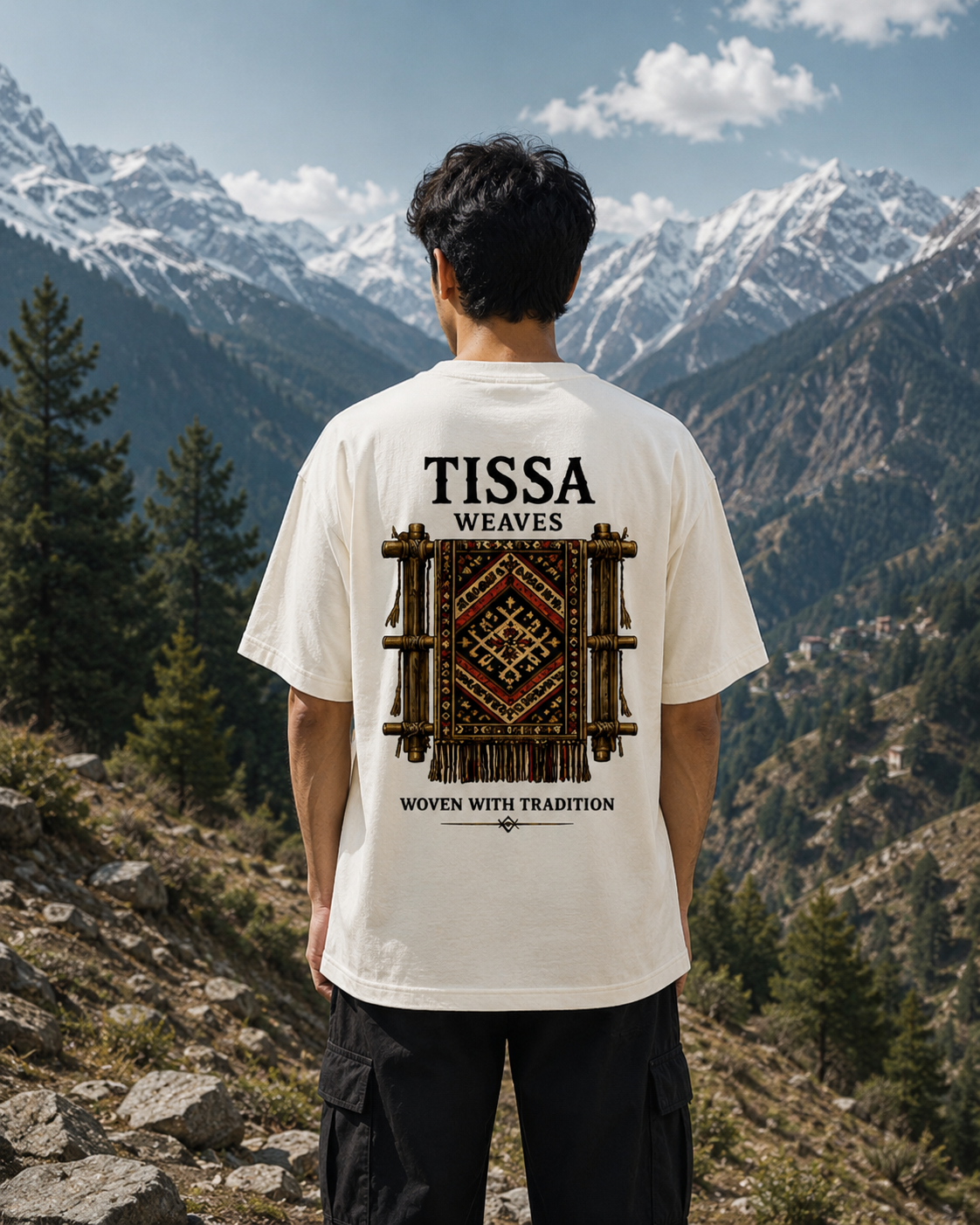 Tissa Weaves Oversized T-Shirt | Himachal Heritage Graphic Tee | Premium Cotton Unisex | OPSHOPI®
