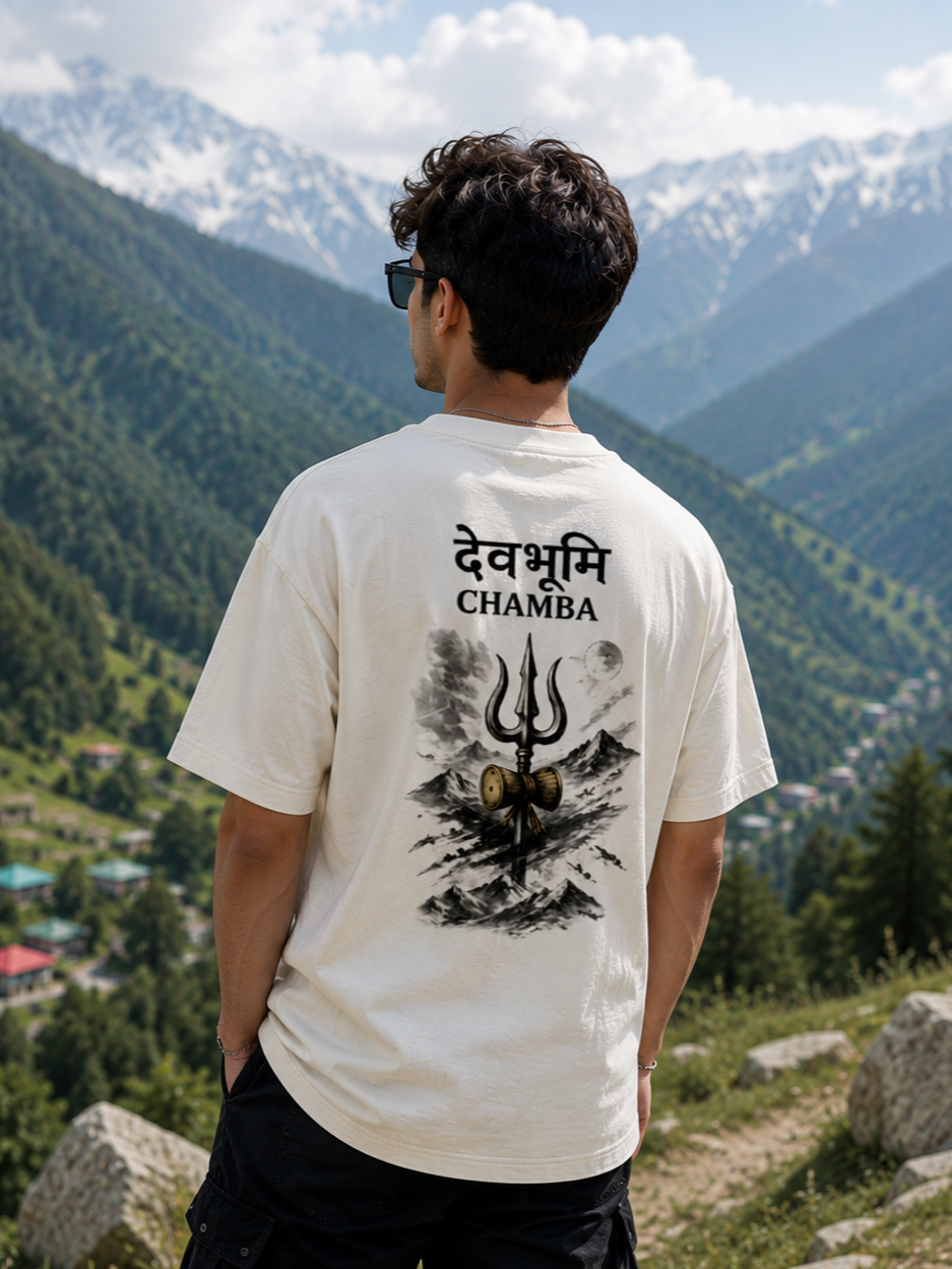 Devbhoomi Trishul Oversized Graphic T-Shirt | Unisex 240 GSM Cotton | Himachali Heritage Edition