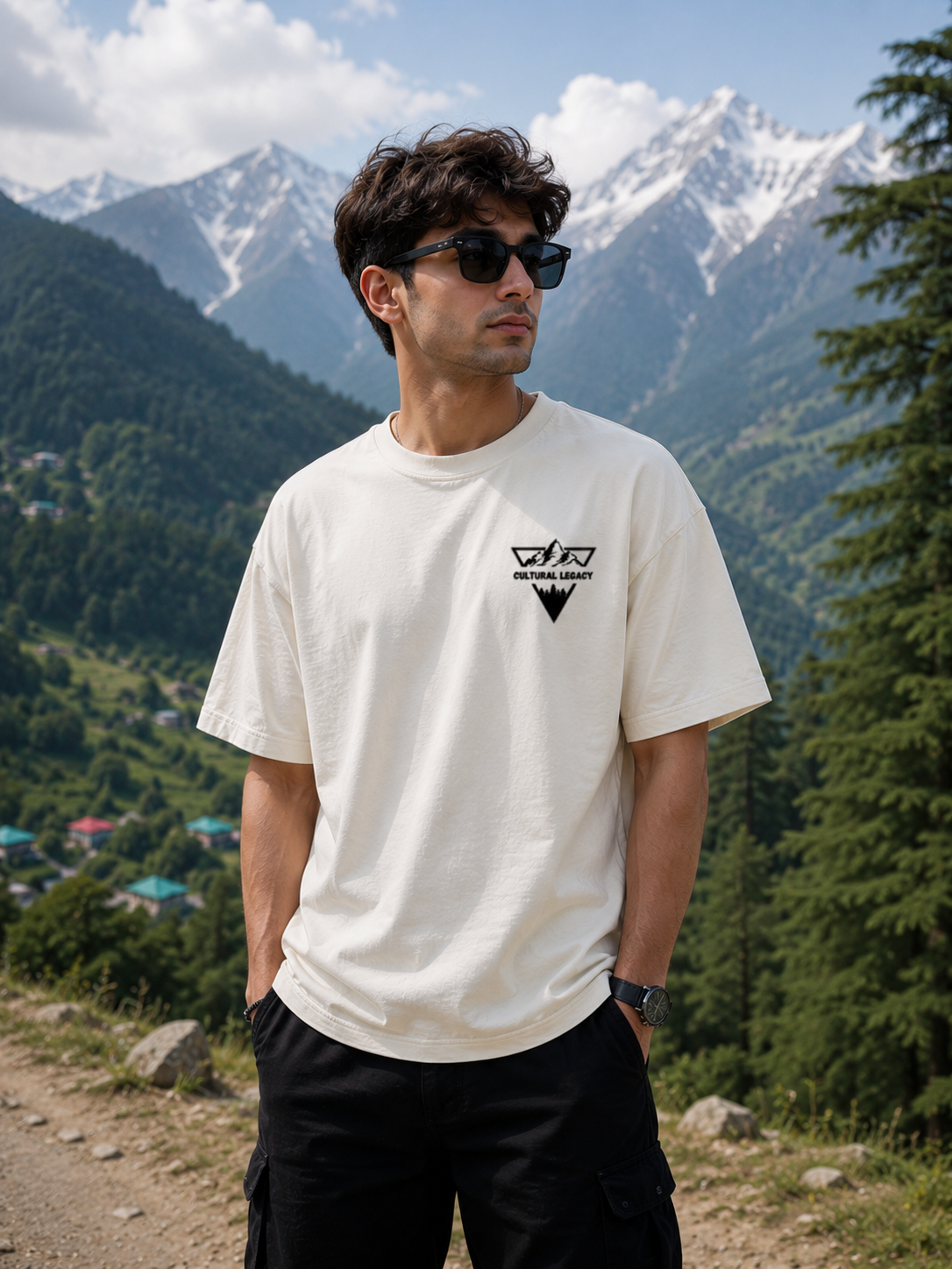 Devbhoomi Trishul Oversized Graphic T-Shirt | Unisex 240 GSM Cotton | Himachali Heritage Edition