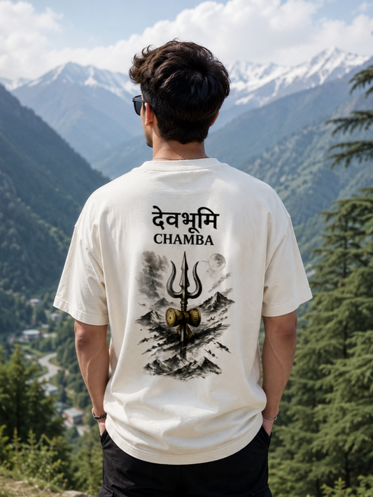 Devbhoomi Trishul Oversized Graphic T-Shirt | Unisex 240 GSM Cotton | Himachali Heritage Edition