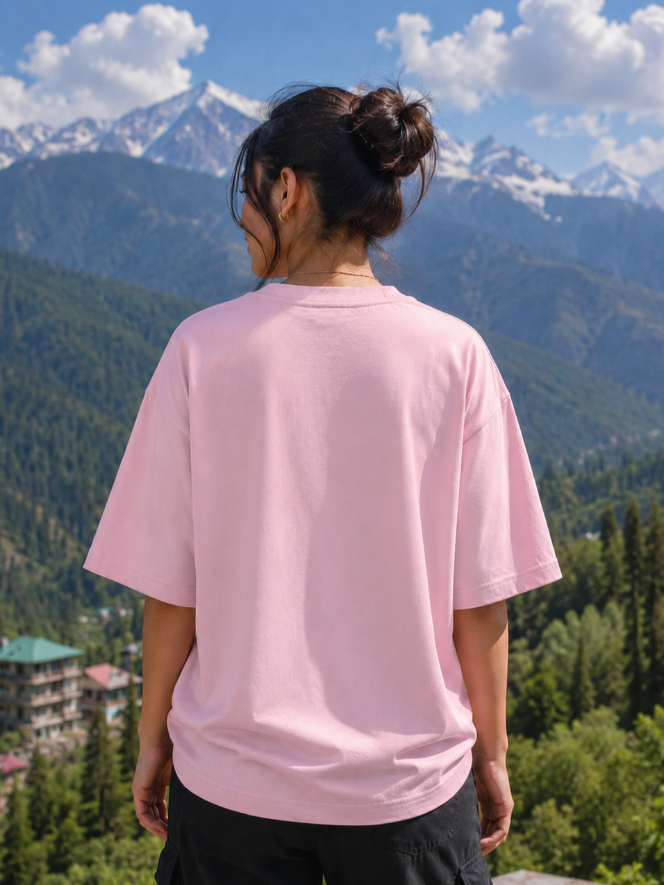 Himachali Girl Heritage Graphic Oversized T-Shirt | Chamba Culture Cotton Tee