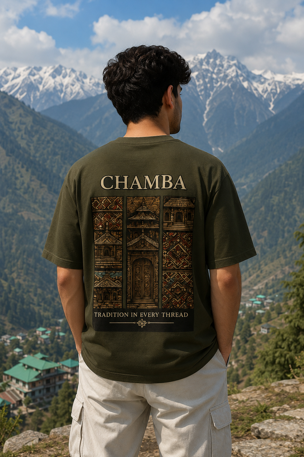 Chamba Heritage Window Art Oversized Graphic T-Shirt | 240 GSM Cotton | Unisex