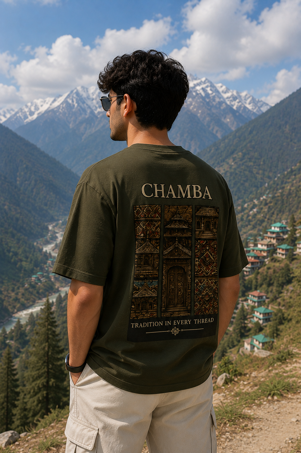 Chamba Heritage Window Art Oversized Graphic T-Shirt | 240 GSM Cotton | Unisex