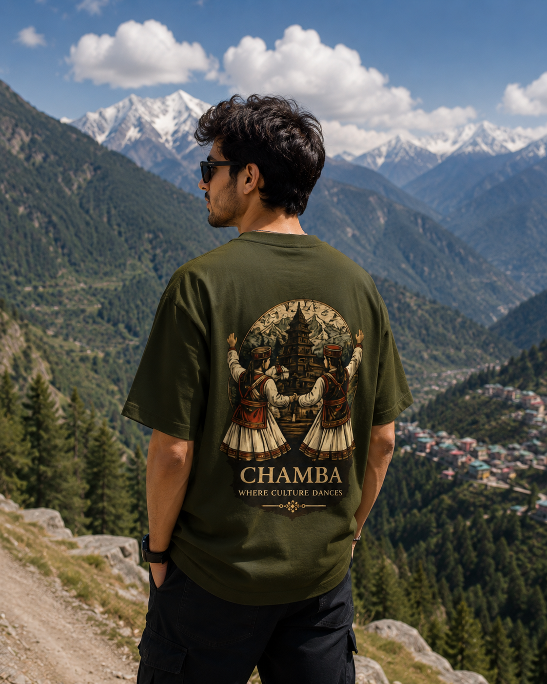 Chamba Heritage Guardian Oversized T-Shirt | 240 GSM Premium Cotton | Unisex Graphic Tee | Opshopi