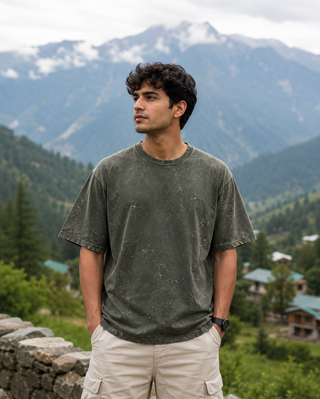 Gaddi Shepherd & Himalayan Dog Acid-Washed Oversized T-Shirt