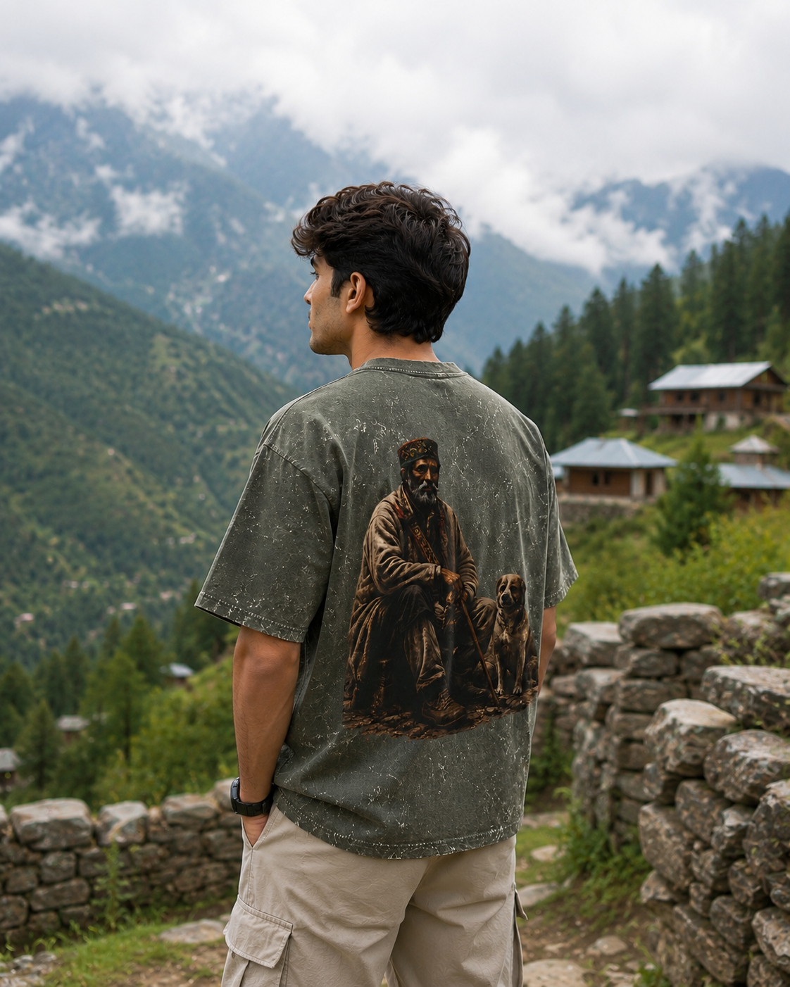 Gaddi Shepherd & Himalayan Dog Acid-Washed Oversized T-Shirt