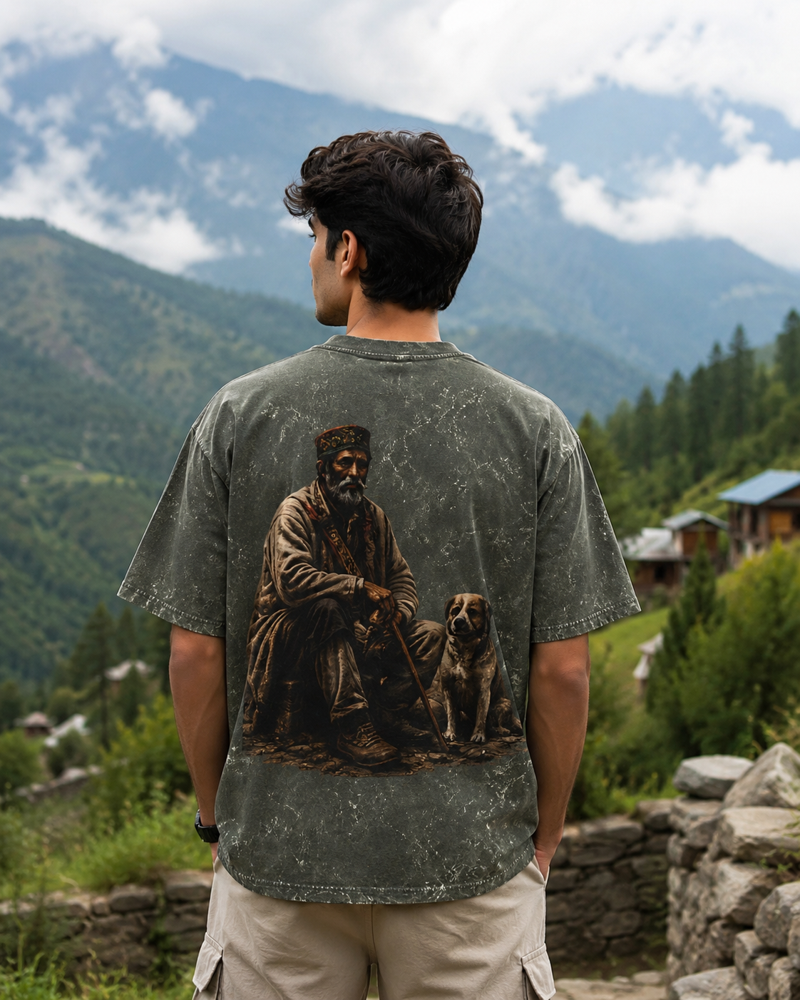 Gaddi Shepherd & Himalayan Dog Acid-Washed Oversized T-Shirt