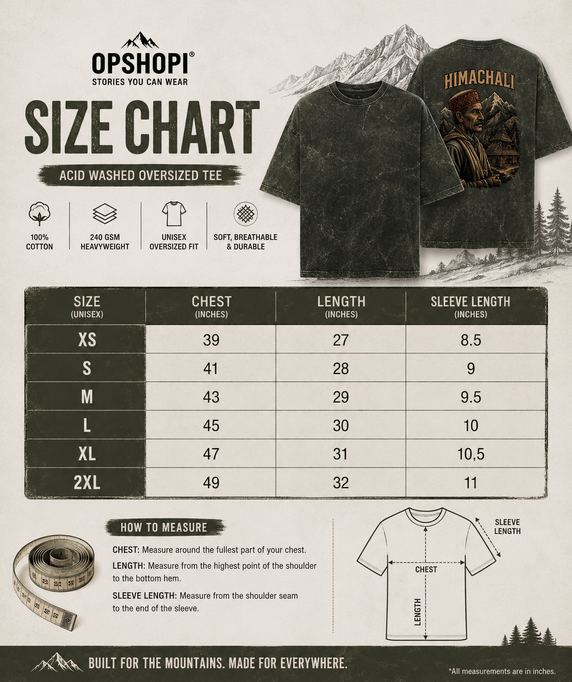 HIMACHALI Acid Washed Oversized T-Shirt | 240 GSM Heavyweight Cotton