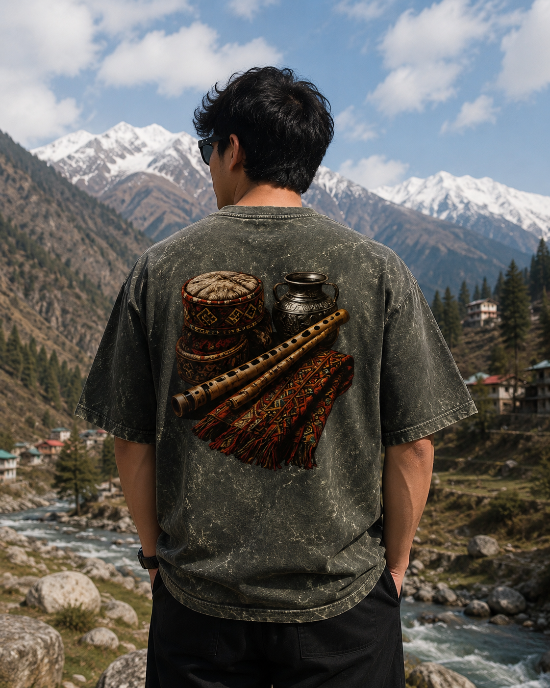 Devbhoomi Heritage Acid-Wash Oversized T-Shirt