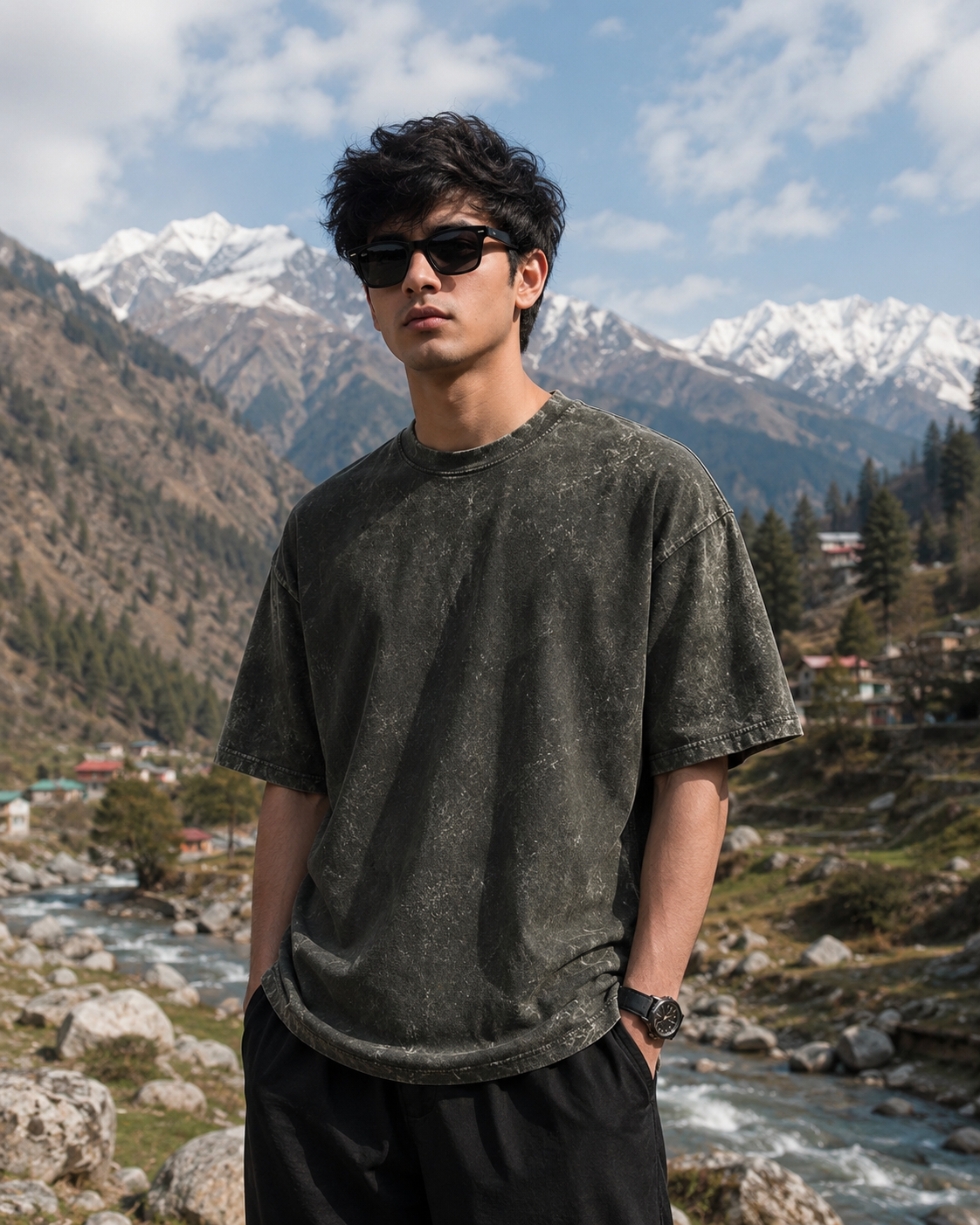 Devbhoomi Heritage Acid-Wash Oversized T-Shirt