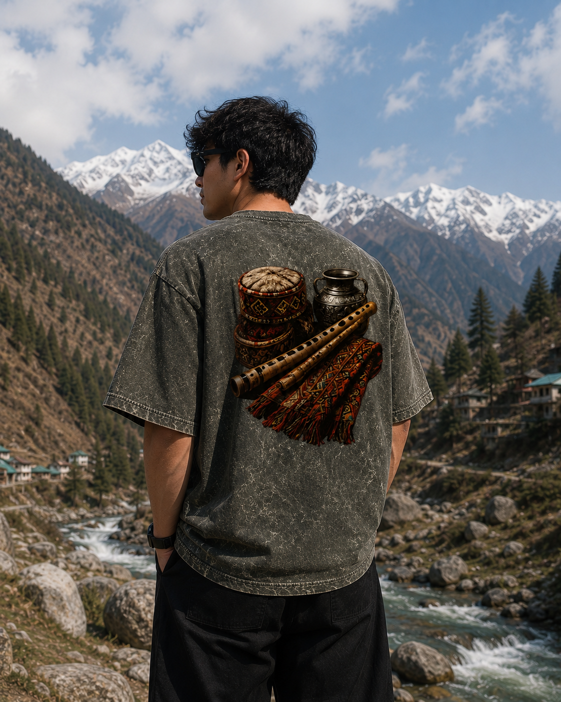 Devbhoomi Heritage Acid-Wash Oversized T-Shirt