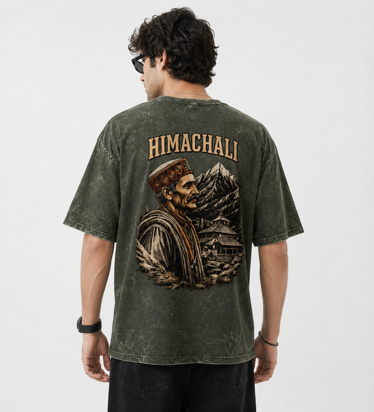 HIMACHALI Acid Washed Oversized T-Shirt | 240 GSM Heavyweight Cotton