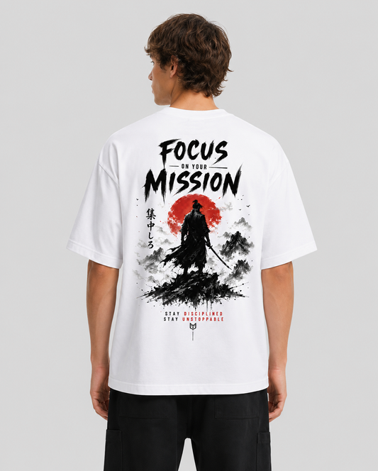 Person wearing a white t-shirt with a graphic design and text on the back.
