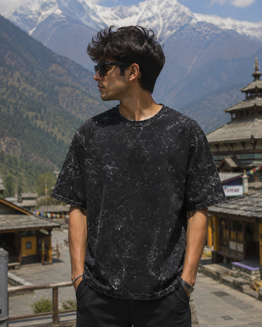 Sacred Peaks™ Acid Washed Oversized Tee – Roots of Devbhoomi Collection