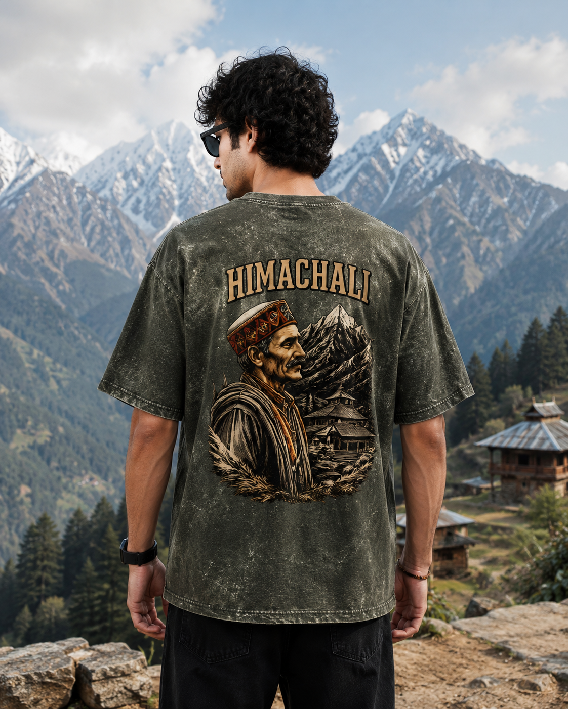 HIMACHALI Acid Washed Oversized T-Shirt | 240 GSM Heavyweight Cotton