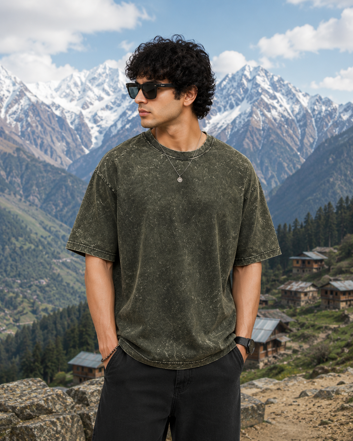 HIMACHALI Acid Washed Oversized T-Shirt | 240 GSM Heavyweight Cotton