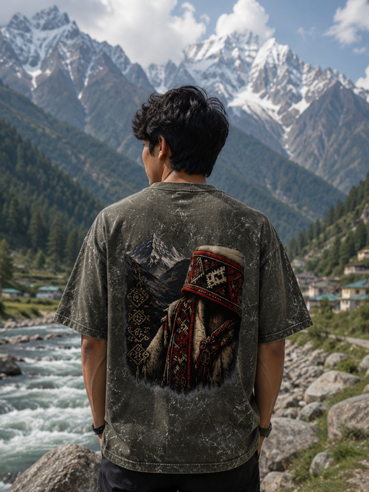 Himachali Heritage Acid-Washed Oversized T-Shirt – Unisex